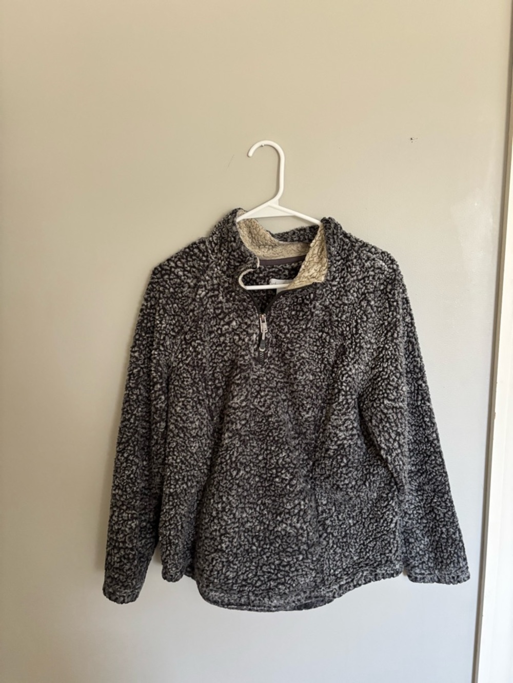 Cozy Gray Sherpa Quarter-Zip Pullover